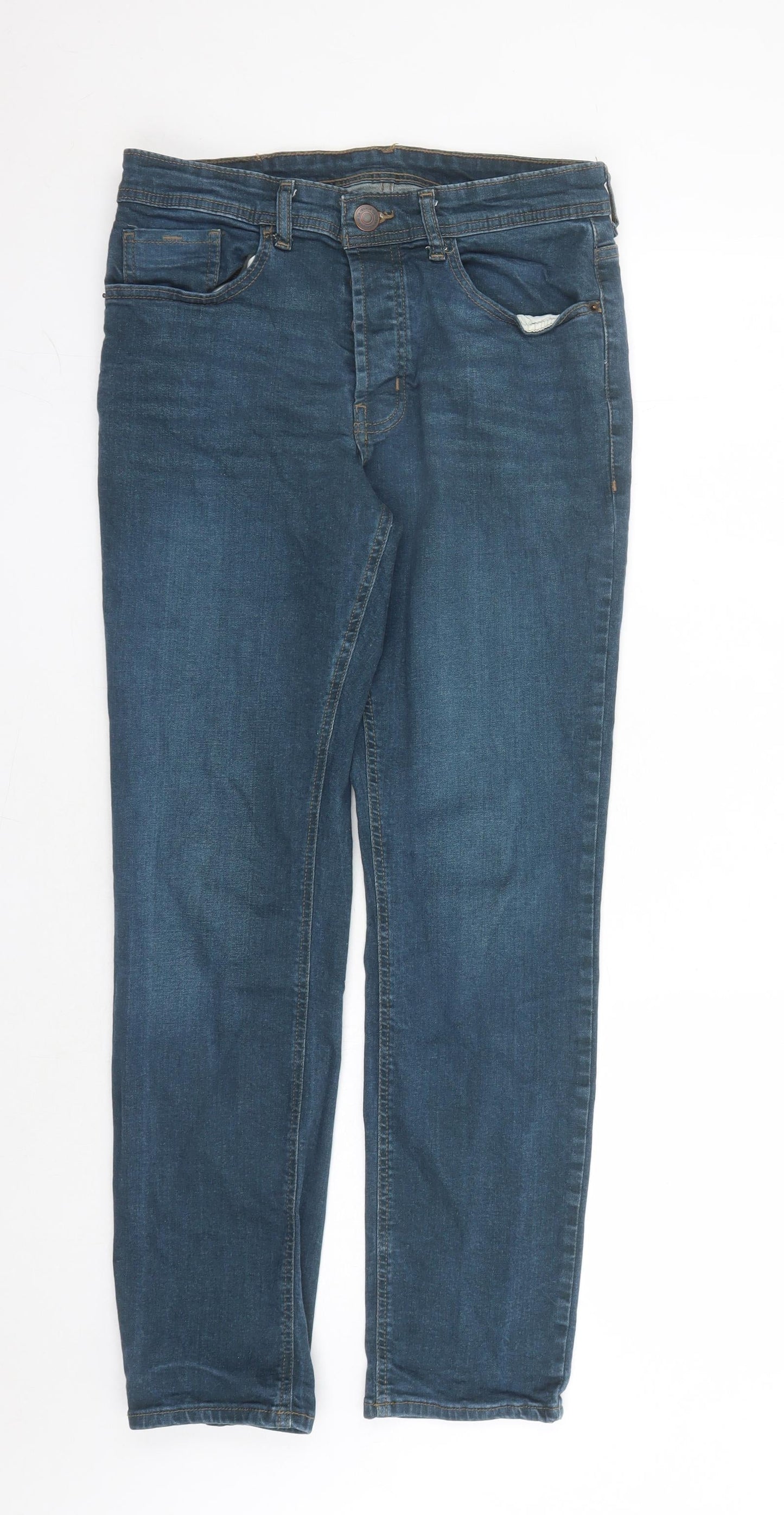Denim & Co. Mens Blue Cotton Straight Jeans Size 30 in L29 in Regular Button