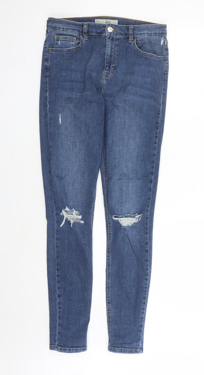 Topshop Womens Blue Cotton Skinny Jeans Size 30 in L30 in Regular Zip
