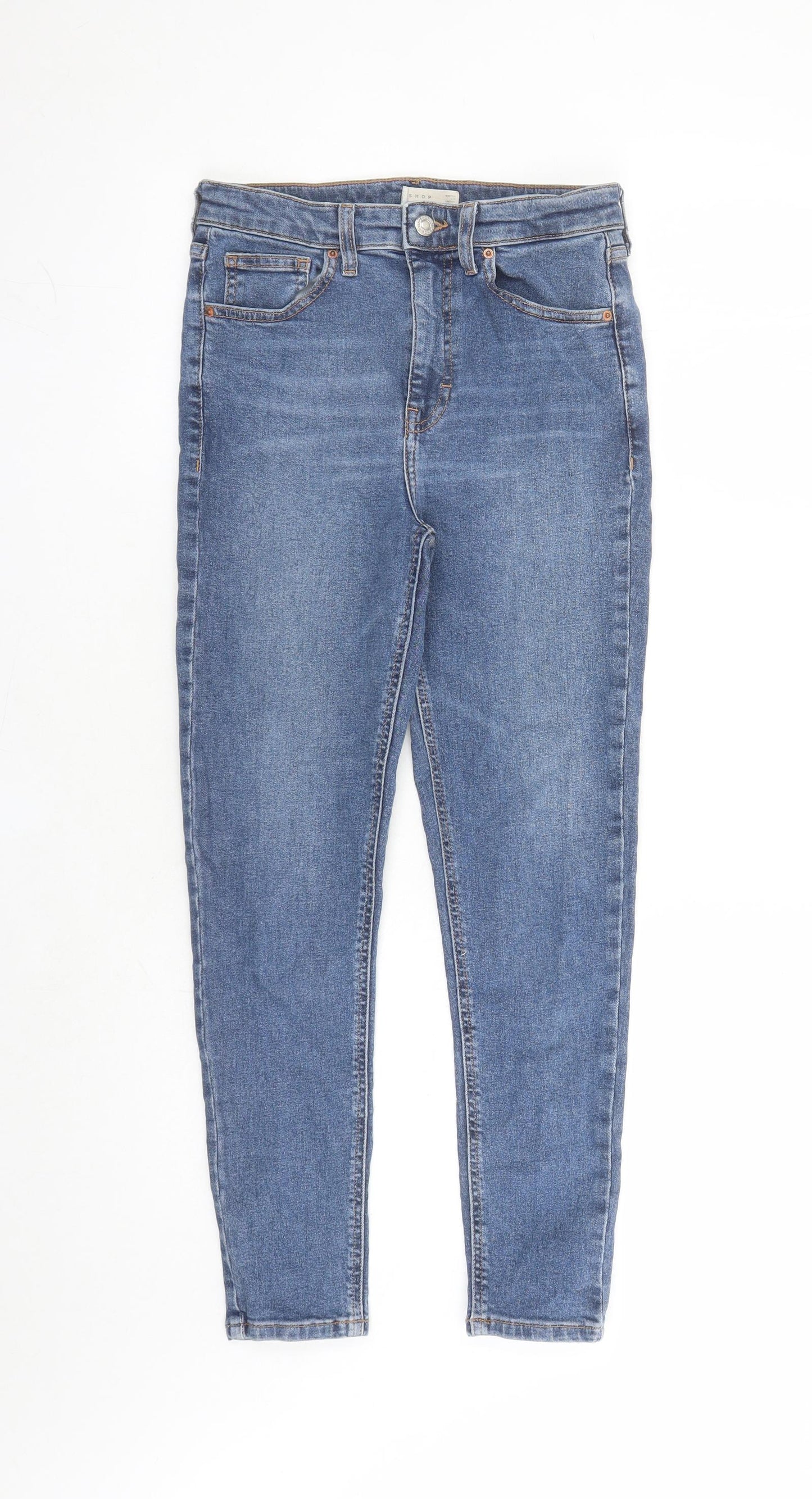 Topshop Womens Blue Cotton Straight Jeans Size 28 in L25 in Regular Zip