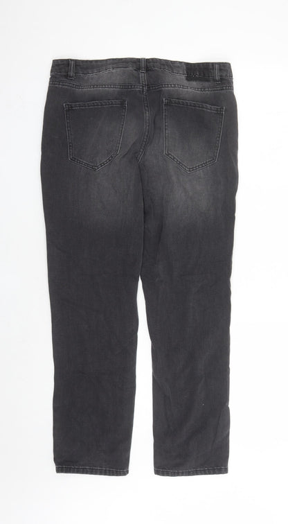 NEXT Womens Black Cotton Straight Jeans Size 12 L27 in Regular Zip