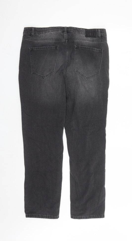 NEXT Womens Black Cotton Straight Jeans Size 12 L27 in Regular Zip