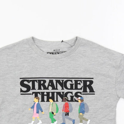 Marks and Spencer Girls Grey Cotton Pullover T-Shirt Size 7-8 Years Crew Neck Pullover - Stranger Things