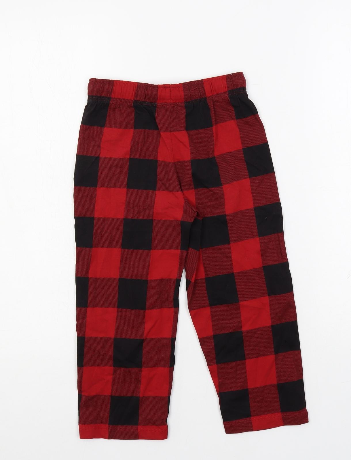 Marks and Spencer Girls Red Plaid Cotton Top Pyjama Pants Size 3-4 Years Drawstring
