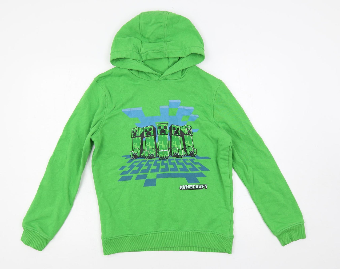 Marks and Spencer Girls Green Cotton Pullover Hoodie Size 12-13 Years Pullover - Minecraft