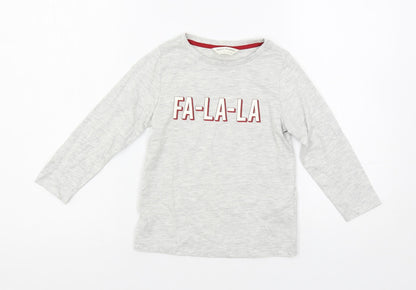 Marks and Spencer Girls Grey Solid Cotton Top Pyjama Top Size 3-4 Years Pullover