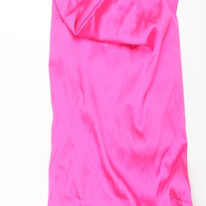 NaaNaa Womens Pink Polyester Mini Size 10 Cowl Neck Zip - Lace Up Back