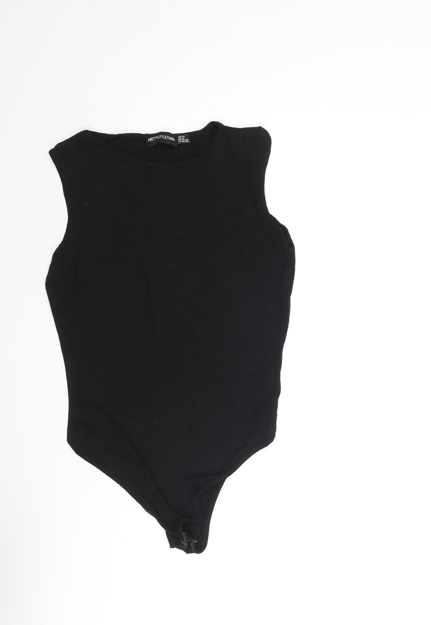 PRETTYLITTLETHING Womens Black Viscose Bodysuit One-Piece Size 10 Snap