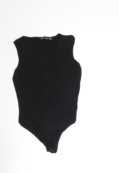 PRETTYLITTLETHING Womens Black Viscose Bodysuit One-Piece Size 10 Snap