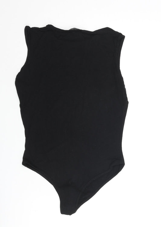 PRETTYLITTLETHING Womens Black Viscose Bodysuit One-Piece Size 10 Snap