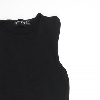 PRETTYLITTLETHING Womens Black Viscose Bodysuit One-Piece Size 10 Snap