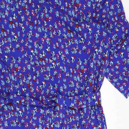Dancing Leopard Womens Blue Floral Polyester Shift Size L Round Neck Button - Belted