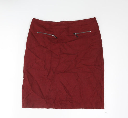 Marks and Spencer Womens Red Geometric Cotton Straight & Pencil Skirt Size 8 Zip