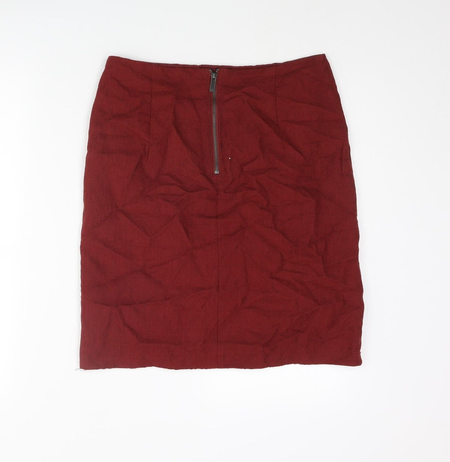 Marks and Spencer Womens Red Geometric Cotton Straight & Pencil Skirt Size 8 Zip