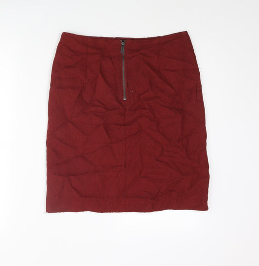 Marks and Spencer Womens Red Geometric Cotton Straight & Pencil Skirt Size 8 Zip
