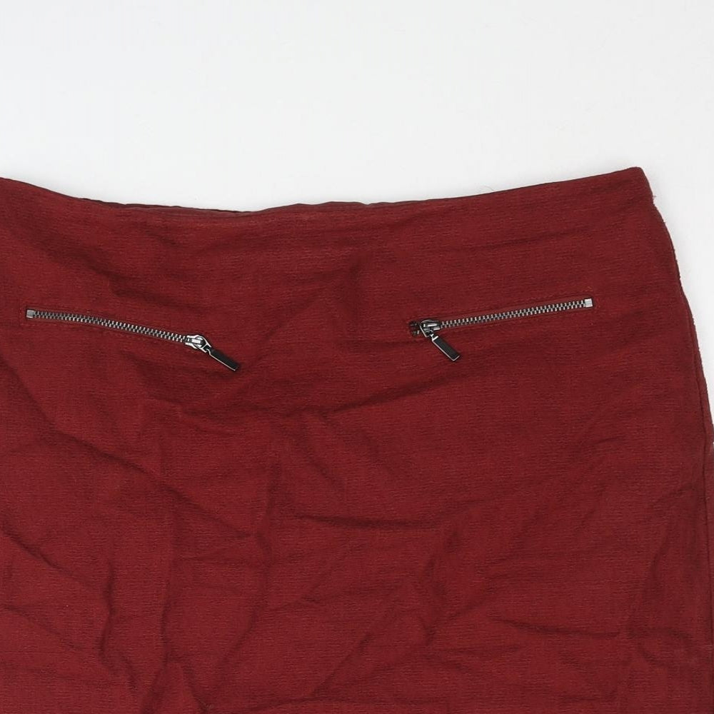 Marks and Spencer Womens Red Geometric Cotton Straight & Pencil Skirt Size 8 Zip