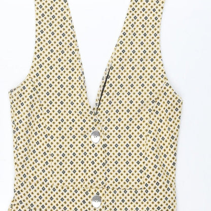 Miss Selfridge Womens Yellow Geometric Polyester A-Line Size 10 V-Neck Pullover - Button Detail