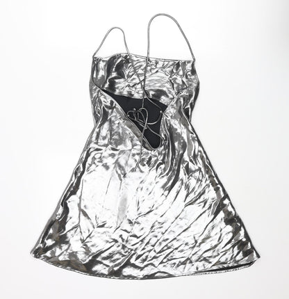 Zara Womens Silver Polyester A-Line Size XS Square Neck Tie