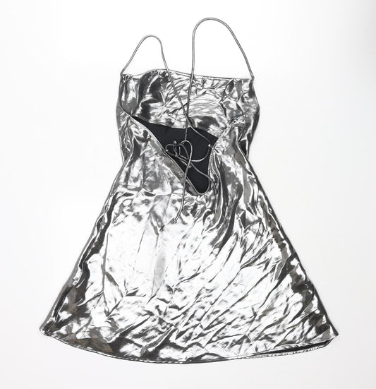 Zara Womens Silver Polyester A-Line Size XS Square Neck Tie