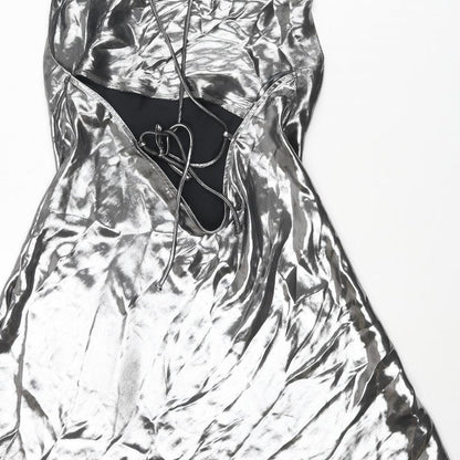 Zara Womens Silver Polyester A-Line Size XS Square Neck Tie