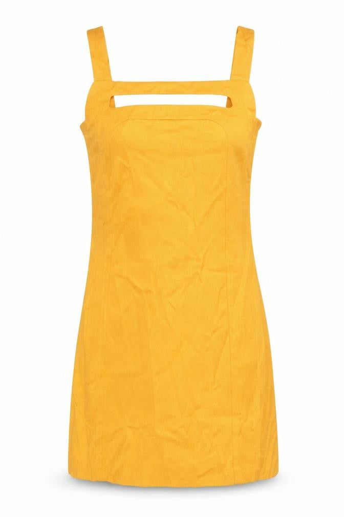 Tara Jarmon Womens Yellow Polyester Shift Size 12 Square Neck Zip - Cut Out Detail