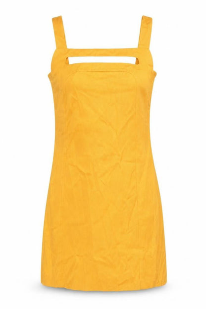 Tara Jarmon Womens Yellow Polyester Shift Size 12 Square Neck Zip - Cut Out Detail
