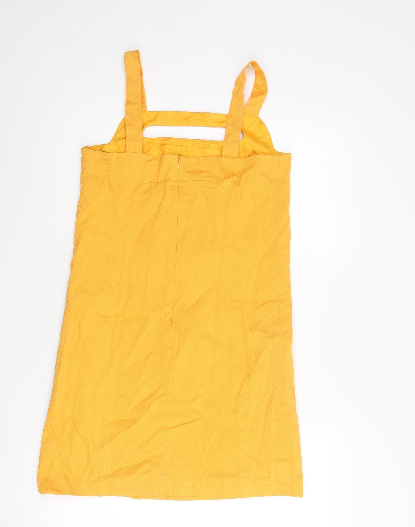 Tara Jarmon Womens Yellow Polyester Shift Size 12 Square Neck Zip - Cut Out Detail
