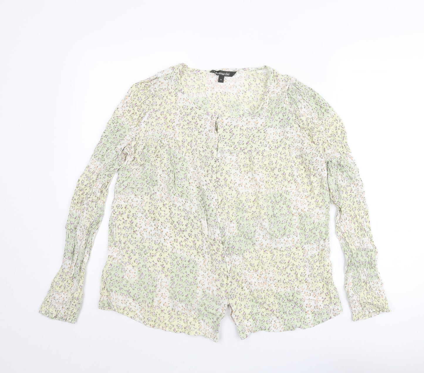 Bonmarché Womens Multicoloured Floral Viscose Basic Blouse Size 14 Round Neck