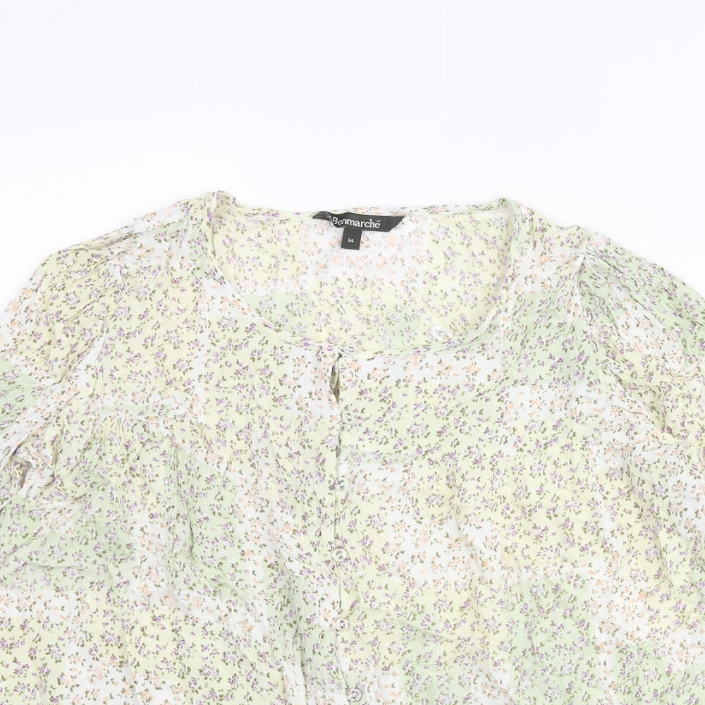 Bonmarché Womens Multicoloured Floral Viscose Basic Blouse Size 14 Round Neck