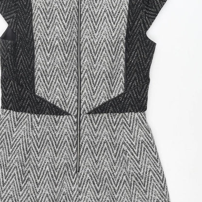 Oasis Womens Grey Geometric Cotton A-Line Size 12 Round Neck Zip