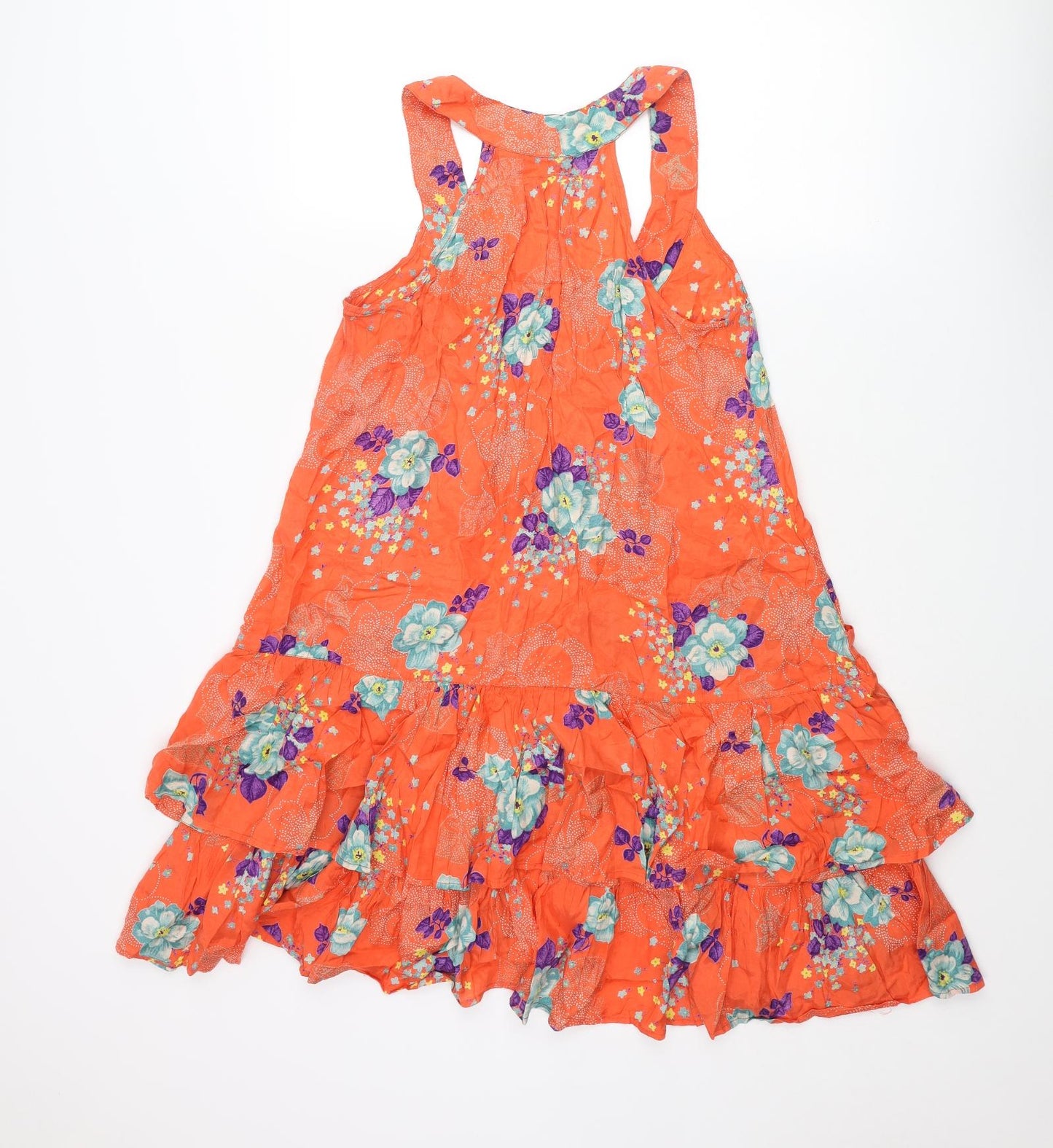 River Island Womens Orange Floral Viscose Shift Size 8 Round Neck Pullover - Frill