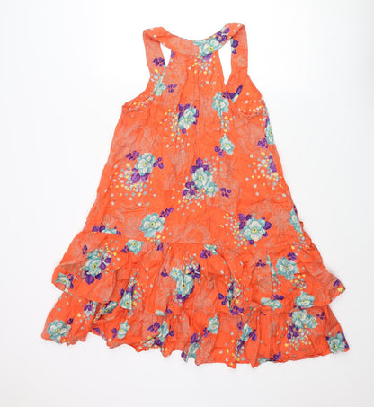 River Island Womens Orange Floral Viscose Shift Size 8 Round Neck Pullover - Frill