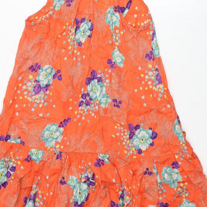 River Island Womens Orange Floral Viscose Shift Size 8 Round Neck Pullover - Frill