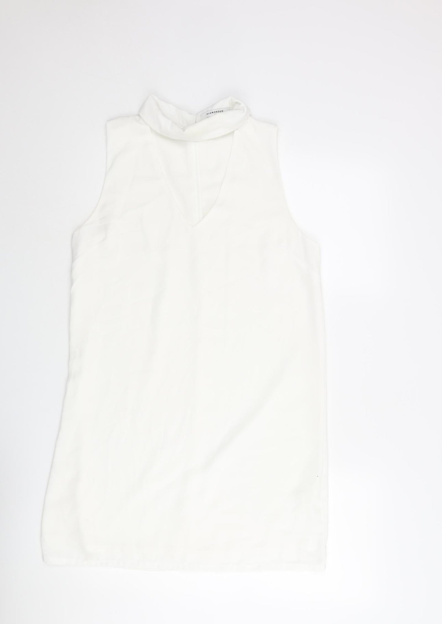 Glamorous Womens White Polyester Shift Size M Collared Zip - V Neck Cut Out
