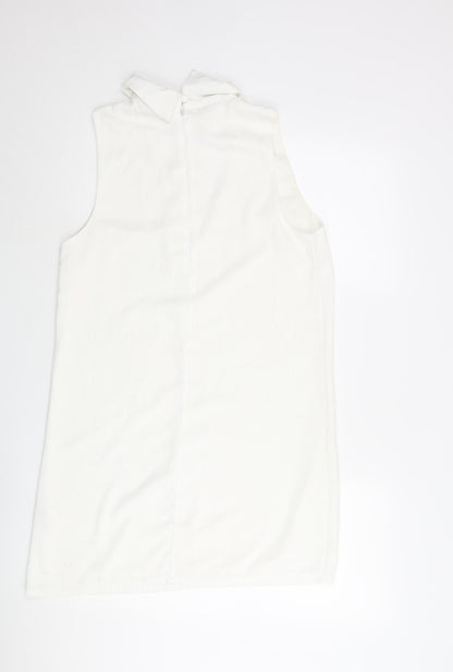 Glamorous Womens White Polyester Shift Size M Collared Zip - V Neck Cut Out