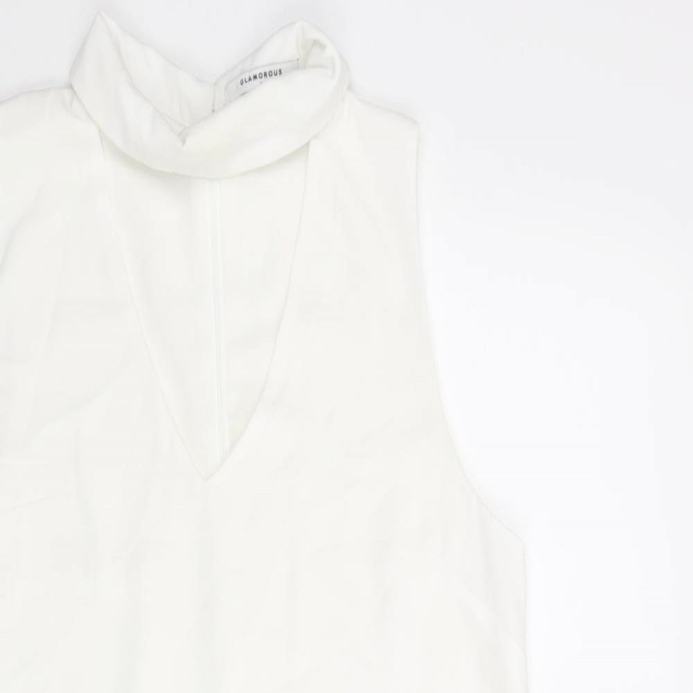 Glamorous Womens White Polyester Shift Size M Collared Zip - V Neck Cut Out