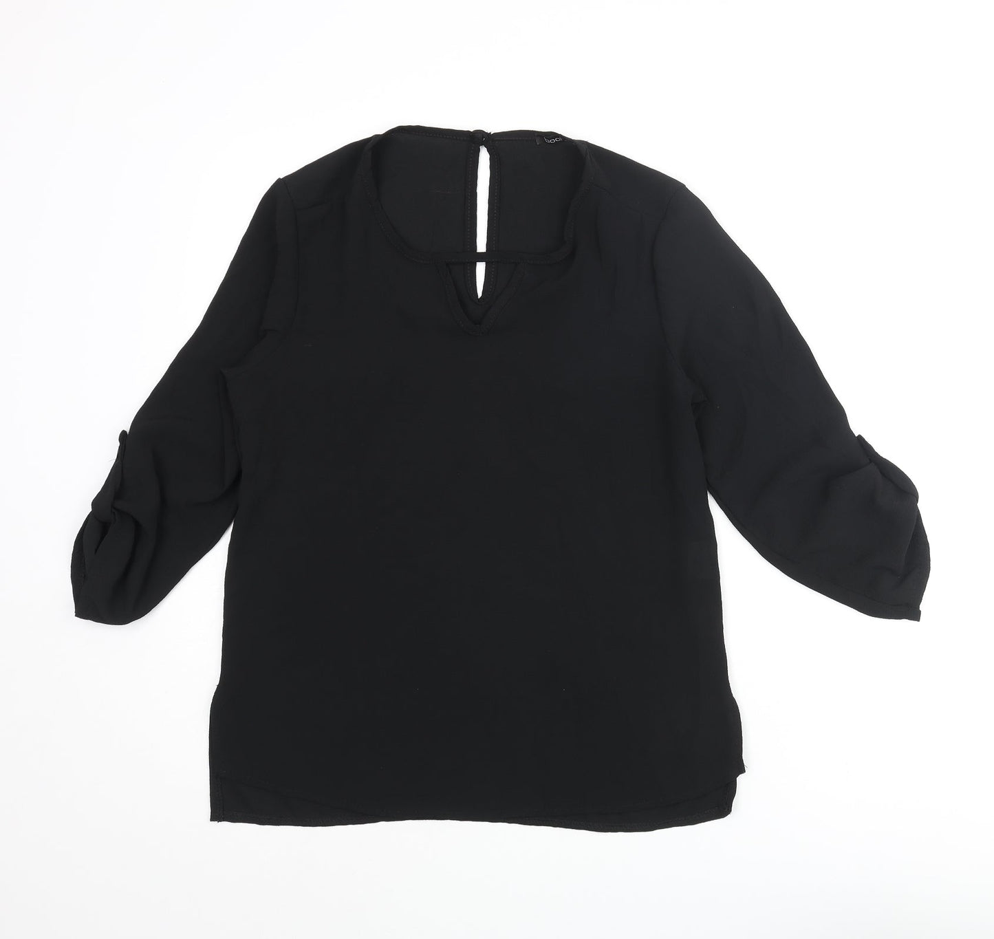 Boohoo Womens Black Polyester Basic Blouse Size 8 Round Neck - Keyhole Neck