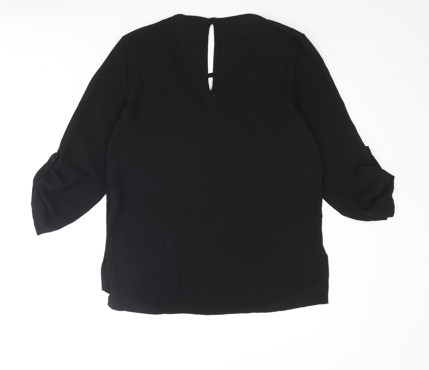 Boohoo Womens Black Polyester Basic Blouse Size 8 Round Neck - Keyhole Neck