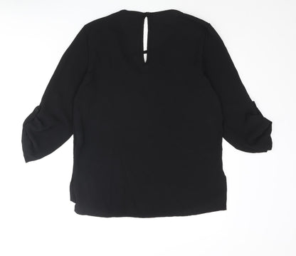 Boohoo Womens Black Polyester Basic Blouse Size 8 Round Neck - Keyhole Neck