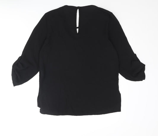 Boohoo Womens Black Polyester Basic Blouse Size 8 Round Neck - Keyhole Neck