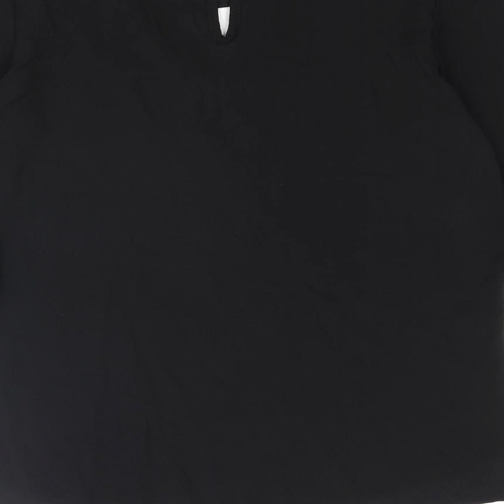 Boohoo Womens Black Polyester Basic Blouse Size 8 Round Neck - Keyhole Neck