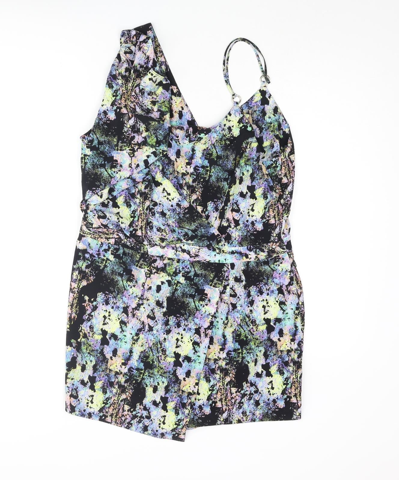 River Island Womens Multicoloured Geometric Polyester Playsuit One-Piece Size 16 Zip - Skort Wrap Style