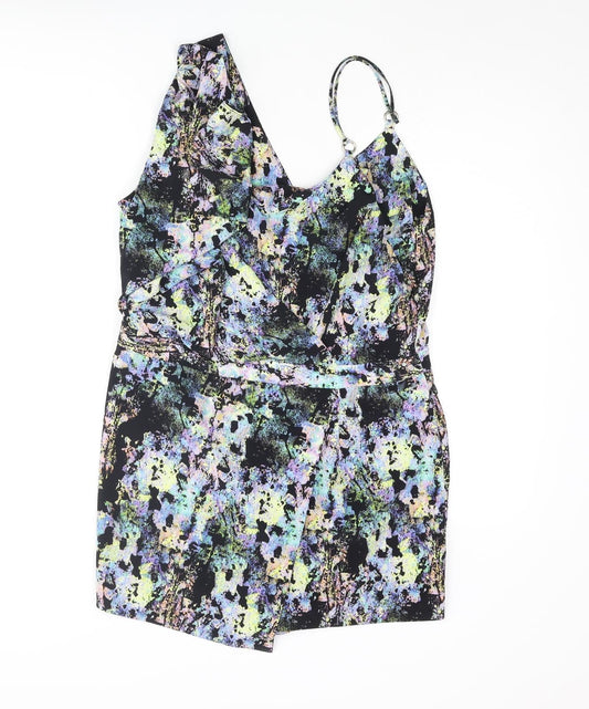 River Island Womens Multicoloured Geometric Polyester Playsuit One-Piece Size 16 Zip - Skort Wrap Style