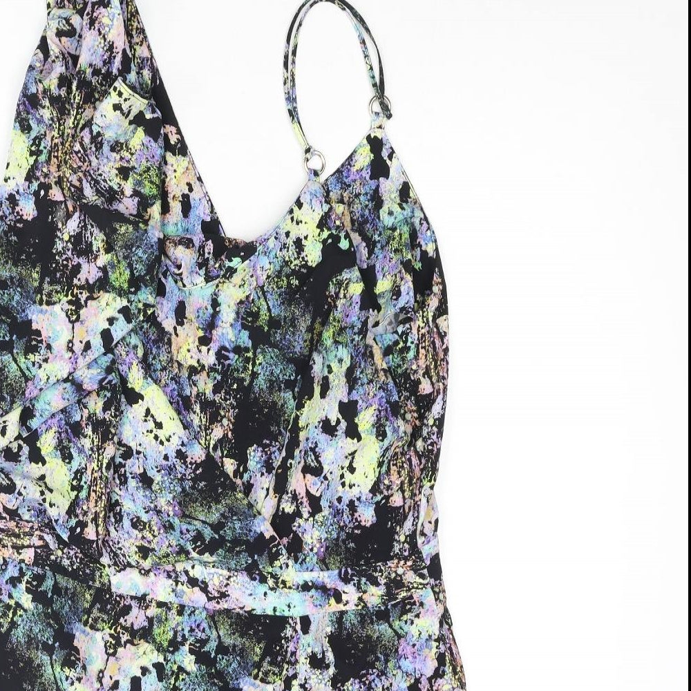 River Island Womens Multicoloured Geometric Polyester Playsuit One-Piece Size 16 Zip - Skort Wrap Style