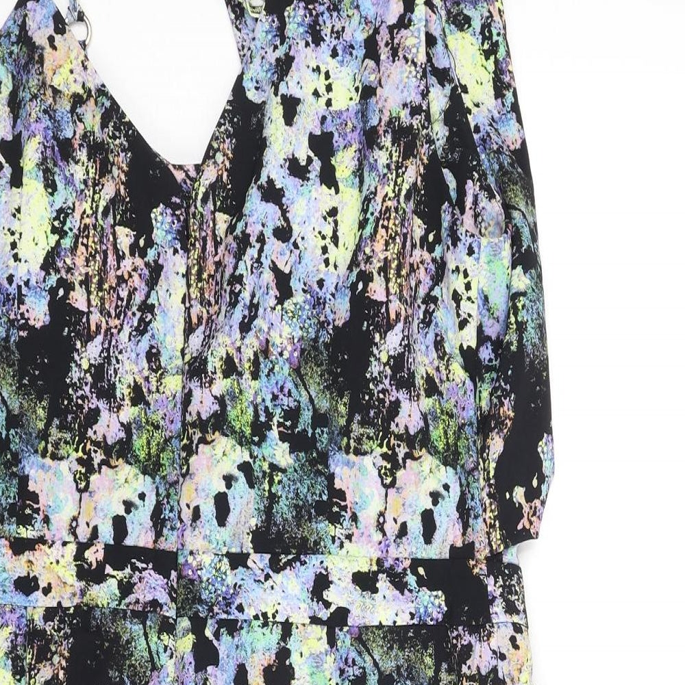 River Island Womens Multicoloured Geometric Polyester Playsuit One-Piece Size 16 Zip - Skort Wrap Style