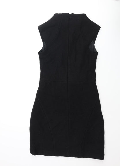 Zara Womens Black Polyester Mini Size M Mock Neck Zip - Textured
