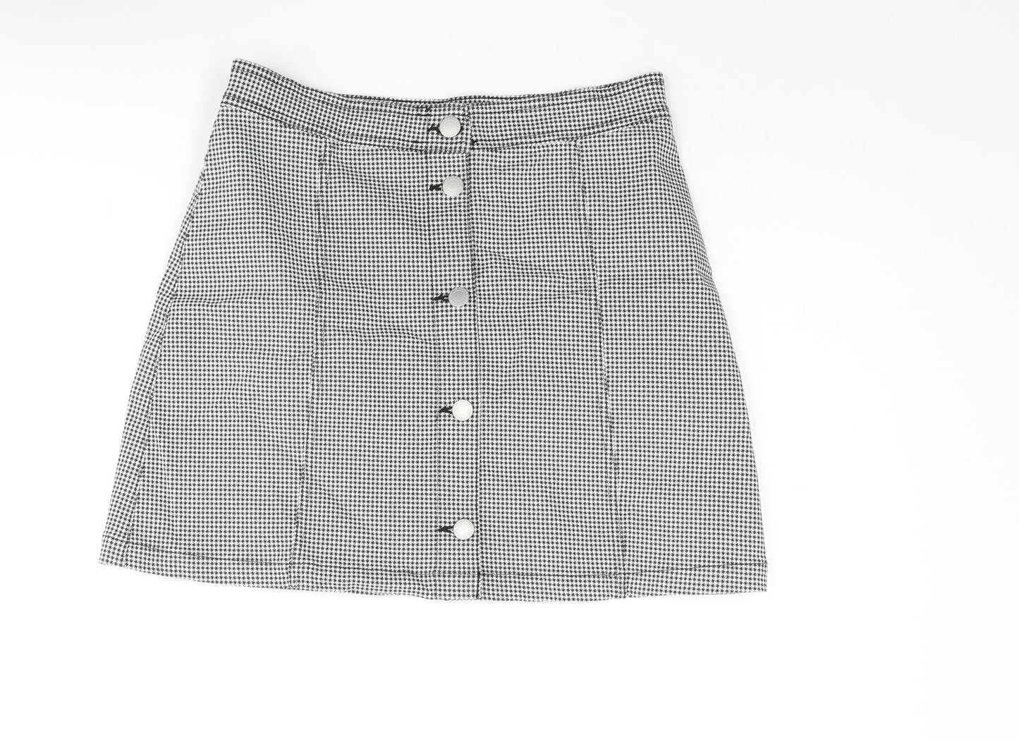 H&M Girls Black Houndstooth Cotton A-Line Skirt Size 14 Years Regular Button