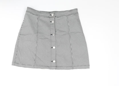 H&M Girls Black Houndstooth Cotton A-Line Skirt Size 14 Years Regular Button
