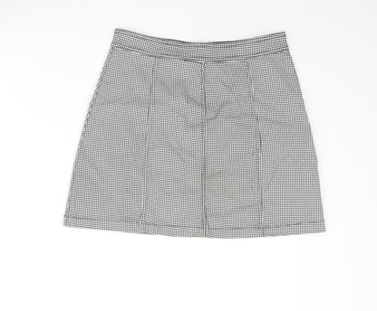 H&M Girls Black Houndstooth Cotton A-Line Skirt Size 14 Years Regular Button