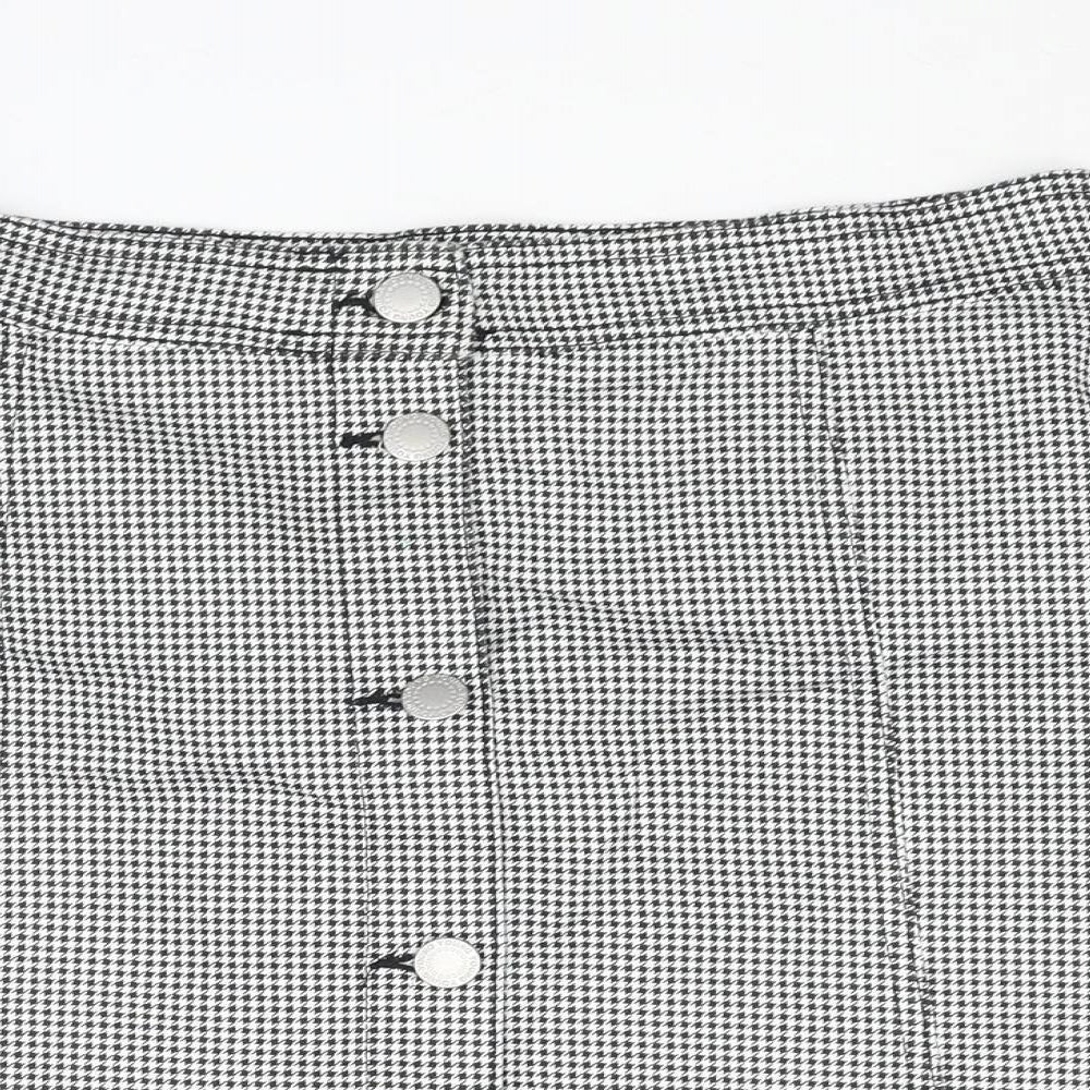 H&M Girls Black Houndstooth Cotton A-Line Skirt Size 14 Years Regular Button