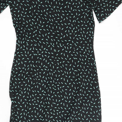 Marks and Spencer Womens Black Geometric Polyester Shift Size 10 Round Neck Zip